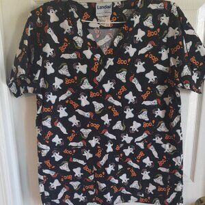 Landau Halloween Scrub Top sz S